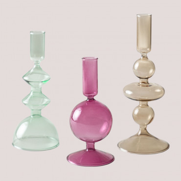 Set Of 3 Nalyna Glass Candle Holders Multicolor Classic - Sklum