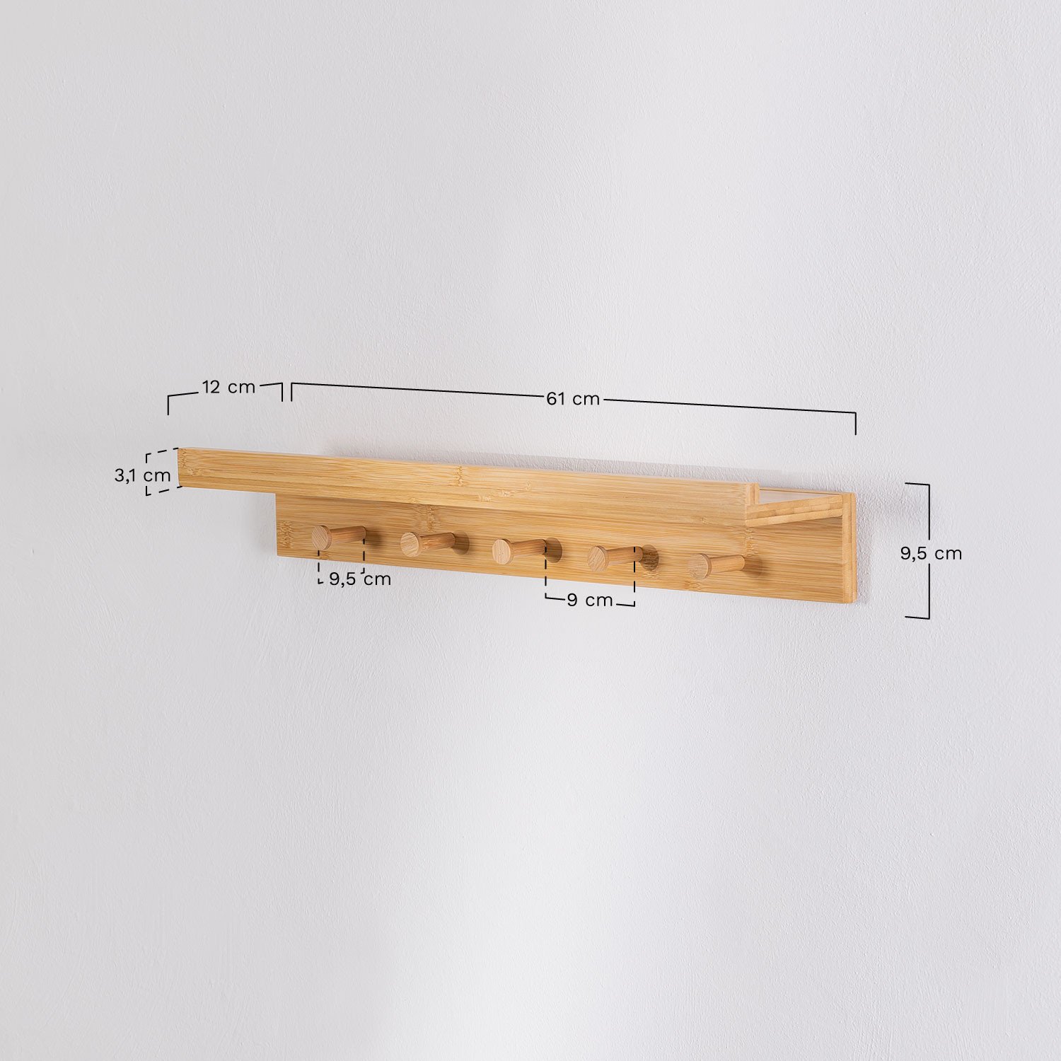Bamboo Wall Coat Rack with Shelf Dareija , MEASURES