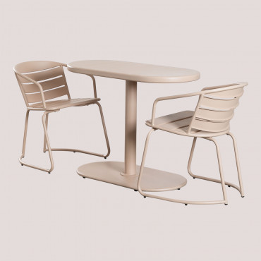 Set Of Oval Table & 2 Garden Chairs Janti Nude Beige - Sklum