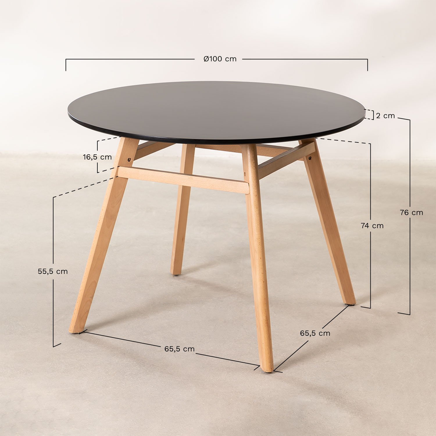 Round Dining Table in MDF and Beech Wood Scand Nordic, MEASURES