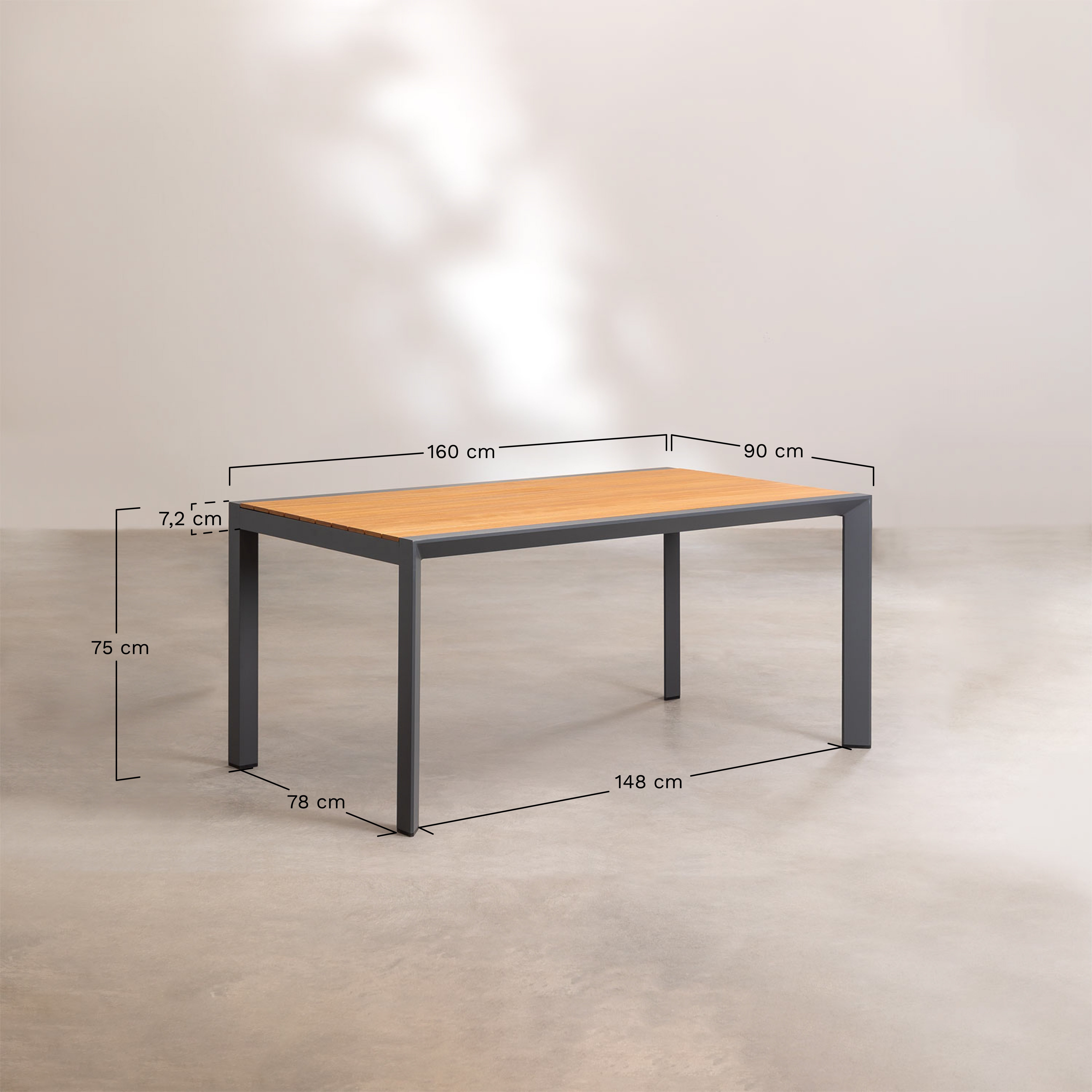 Classic Rectangular Table Set (160x90 cm) and 6 Archer Garden Chairs, MEASURES