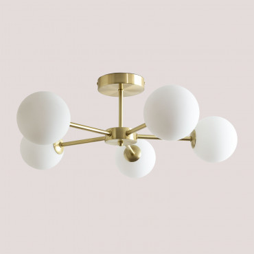 Ceiling Lamp In Iron And 5 Glass Balls Castefi Yellow Gold - Sklum
