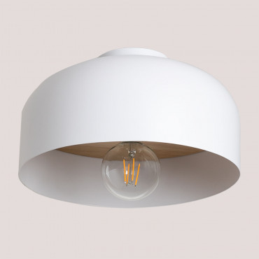 Iron & Pine Wood Ceiling Light Biernis White - Sklum