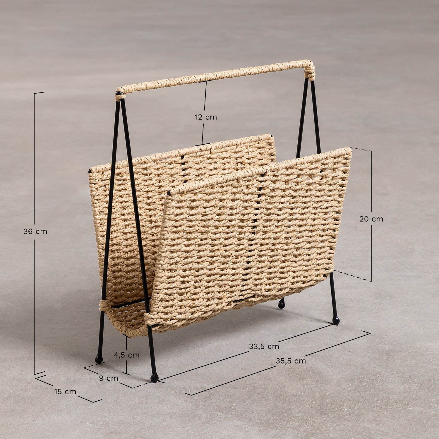 Metal & Braided Paper Magazine Rack Nerin, MEASURES