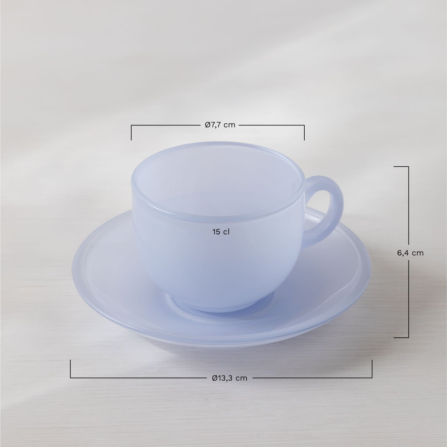 Ainara glass saucer 15 cl coffee cup set of 4, MEASURES