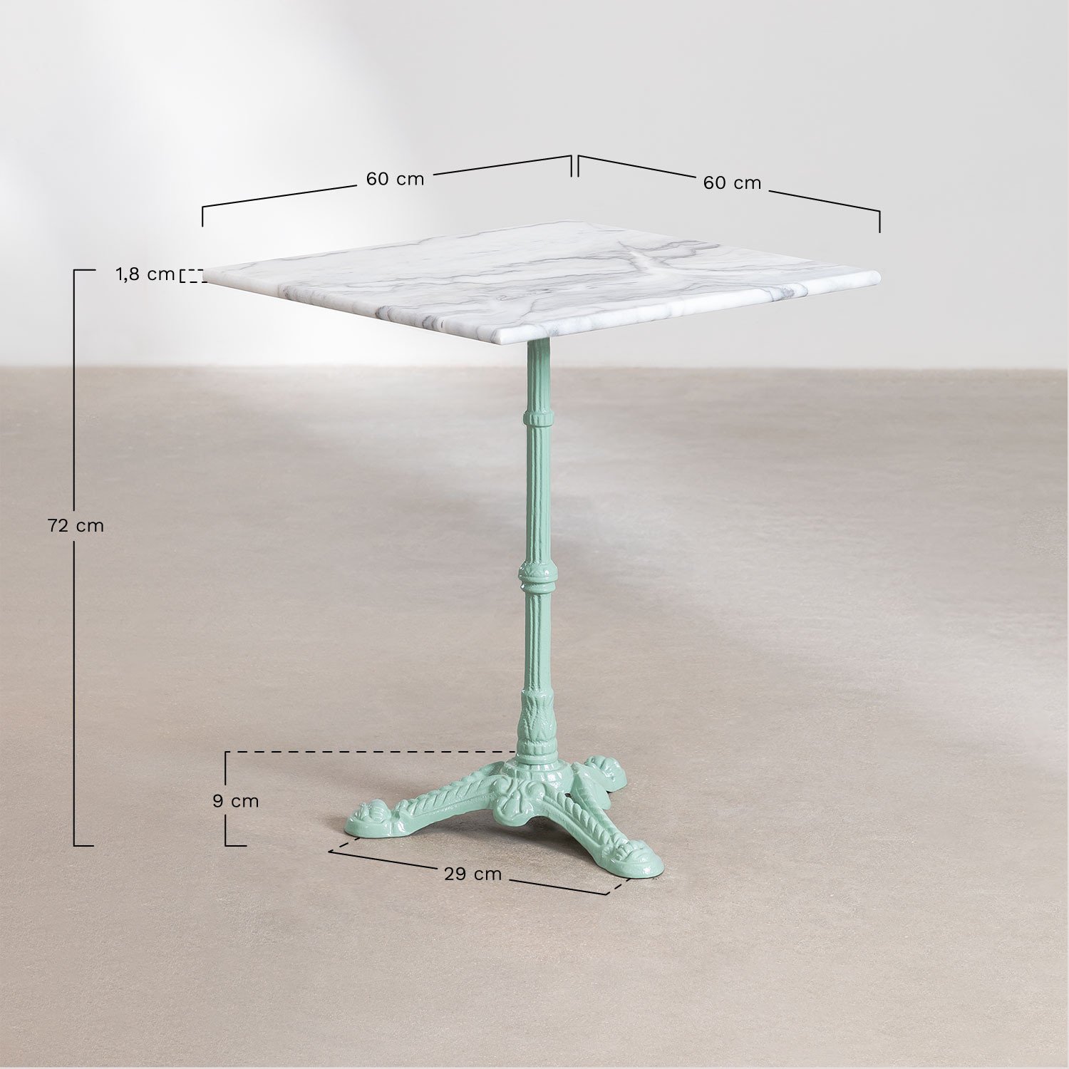 Square Bar Table in Moka Marble, MEASURES