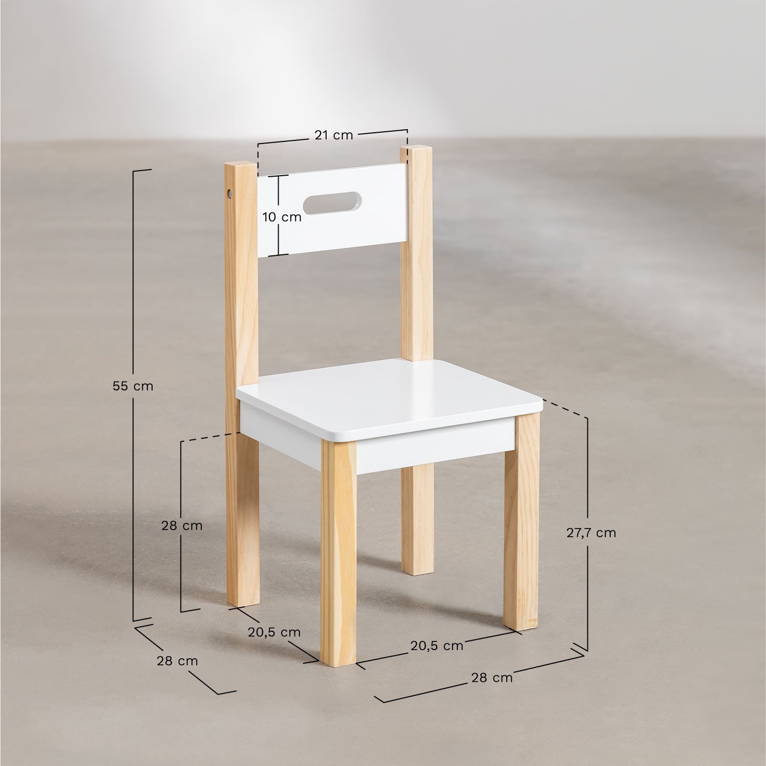 Belfy Kids slate table set with storage and 2 chairs in MDF and pine wood, MEASURES