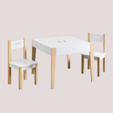 Blackboard Table Set With Storage And 2 Wooden Chairs Belfy Kids White - Sklum