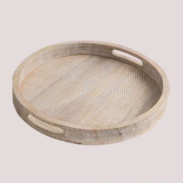 Decorative Tray In Mango Wood (ø38 Cm) Diborna Vintage White Wood - Sklum