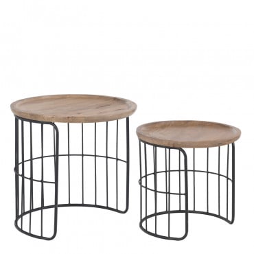 Recycled Wooden Nest Tables Ound Style Black - Sklum