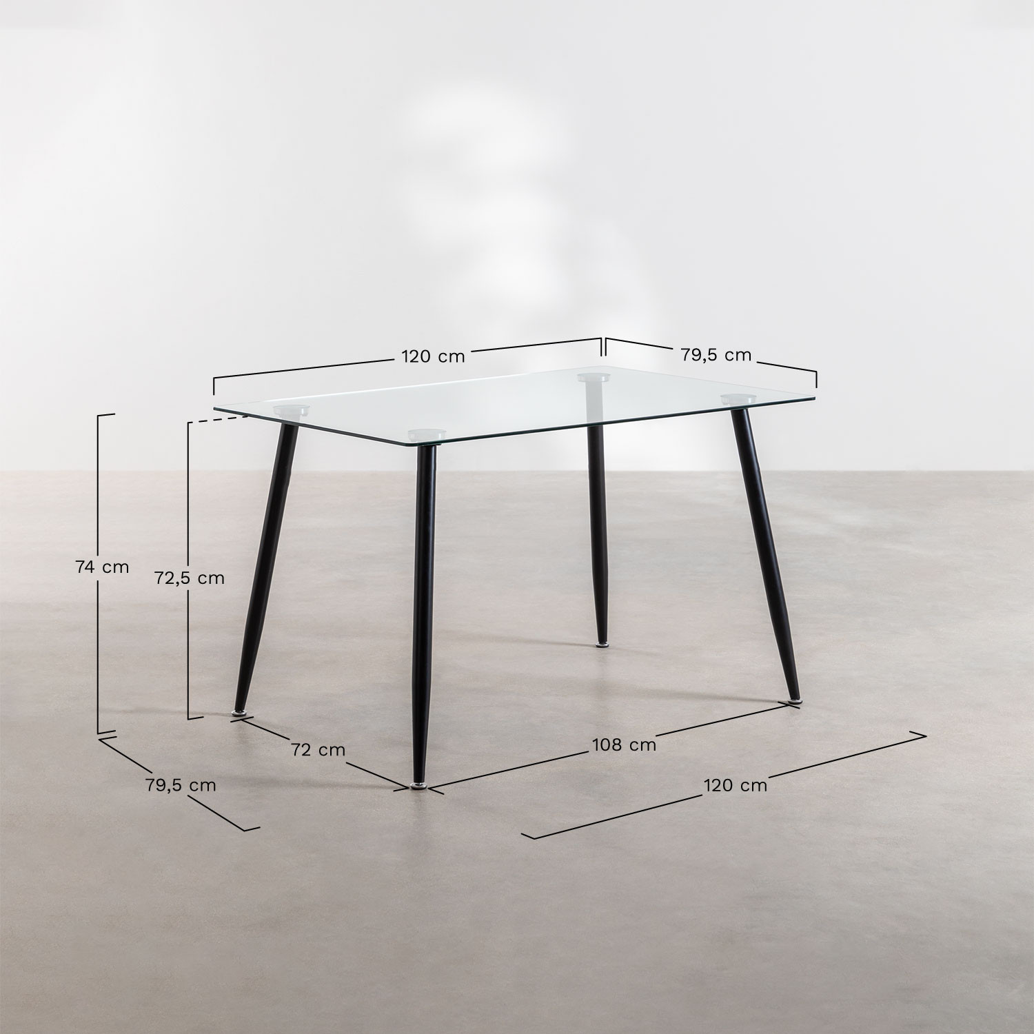 Rectangular Dining Table in Glass and Steel (120x80 cm) Lahs Style SKLUM
