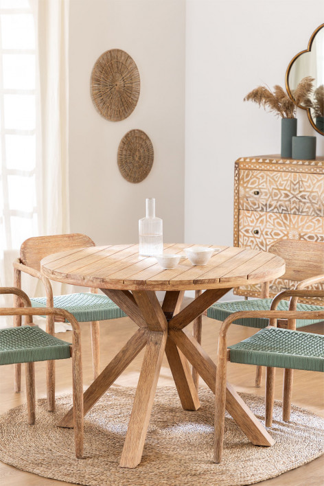 Naele round wooden dining table - Eucalyptus Brown