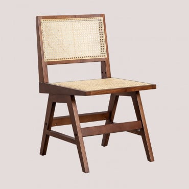 Dining Chair In Ash Wood And Rattan Lali Dark Brown Wood - Sklum