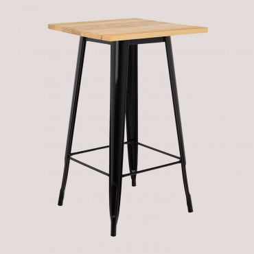 Wood & Steel Square High Table (60 X 60 Cm) Lix Black & Natural Wood - Sklum