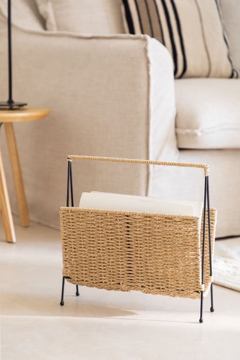 Nerin magazine rack in metal and woven paper