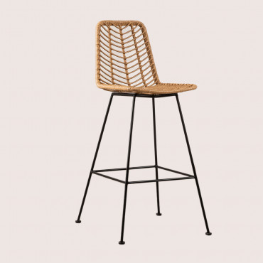 Pack Of 4 High Stools In Natural Synthetic Rattan Natural & ↑75 Cm & Black - Sklum