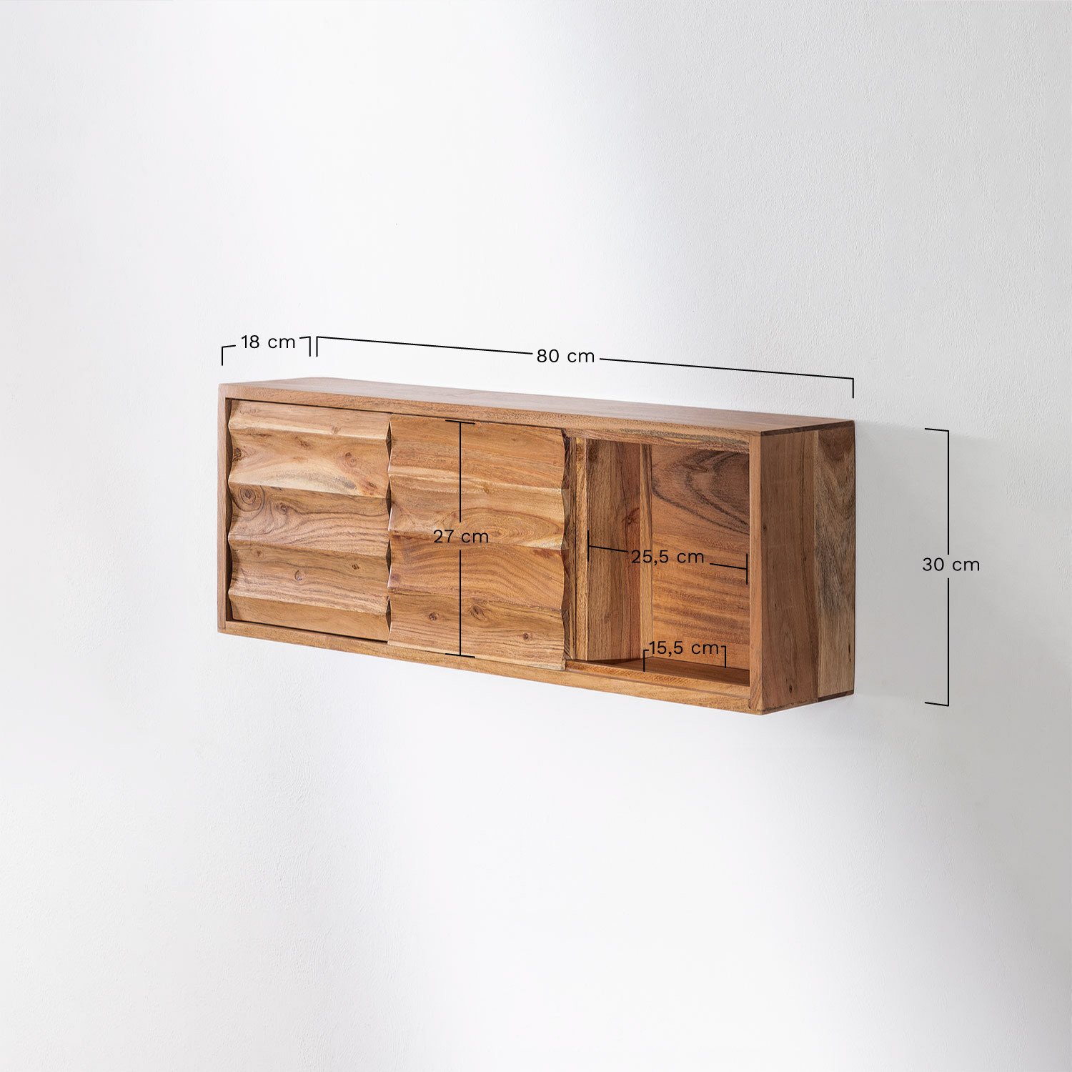 Petter acacia wood wall shelf, MEASURES