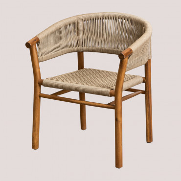 Pack Of 4 Dining Chairs With Armrests In Acacia Wood And Tenay Classic Braided Rope Brown Wheat - Sklum