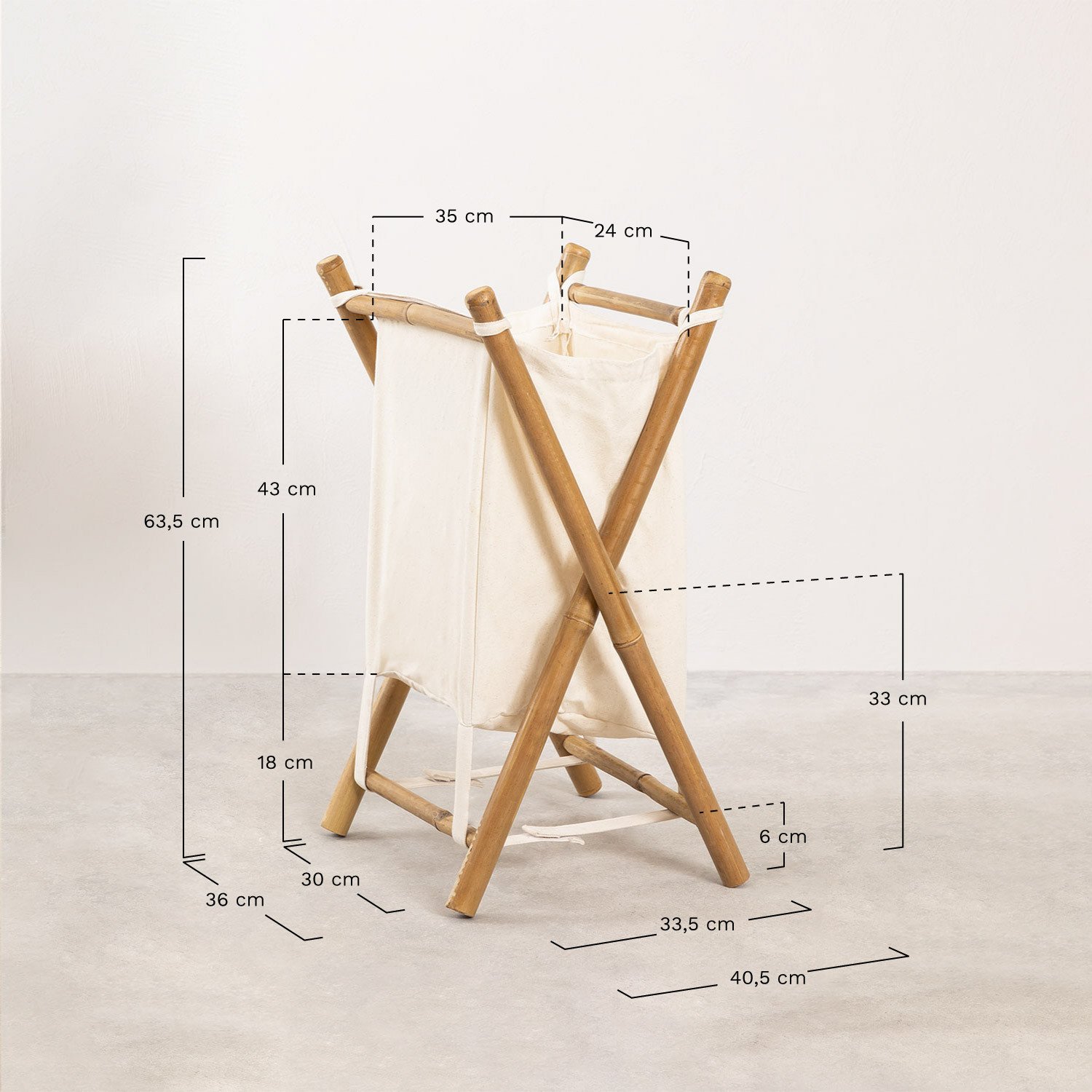 Tubai bamboo laundry basket, MEASURES