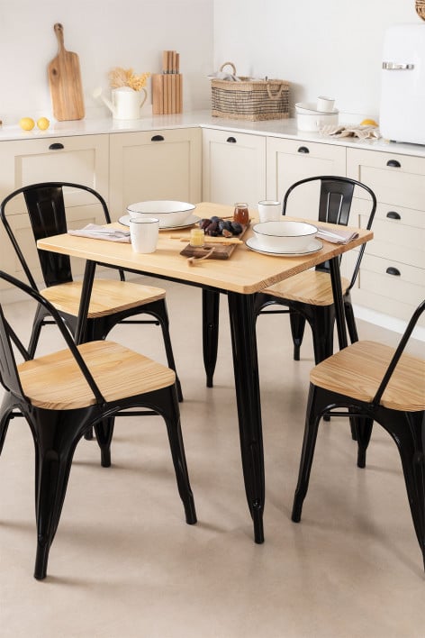 Square kitchen table 80x80 cm in wood and steel LIX