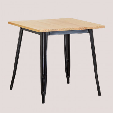 Square Dining Table In Wood And Steel (80x80 Cm) Lix Black & Natural Wood - Sklum