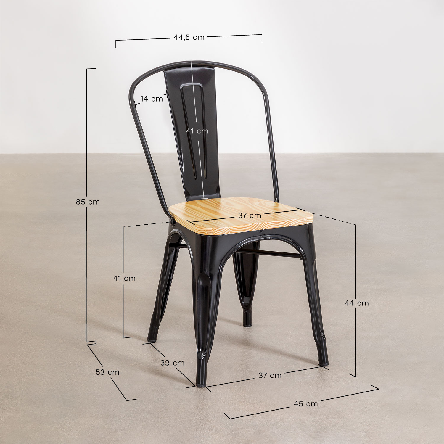 Pack of LIX Wood Table (80x80) & 4 Wood Chairs LIX, MEASURES