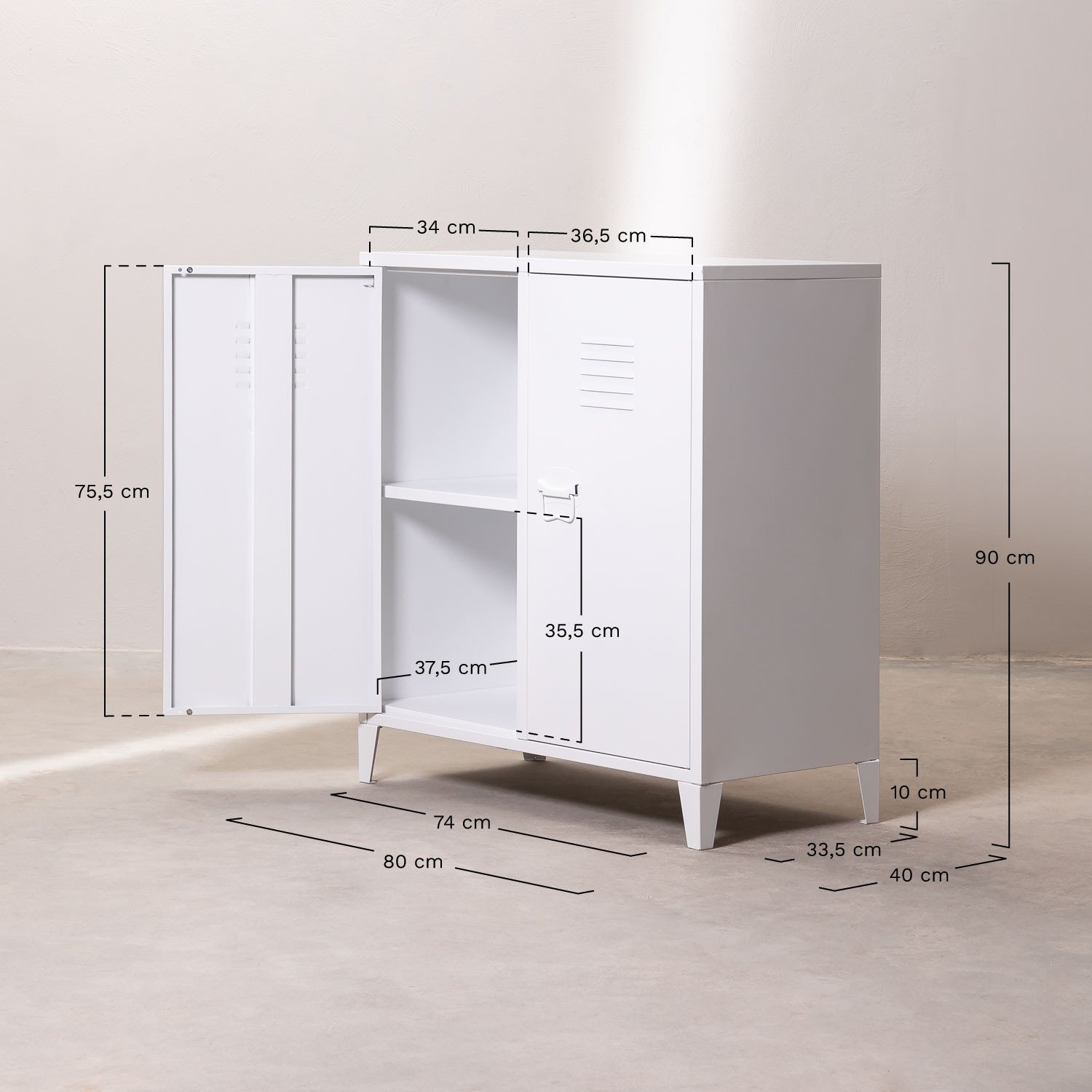 Pohpli Steel 2 Door Locker Sideboard, MEASURES
