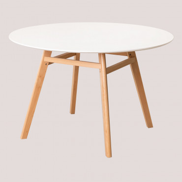 Round Dining Table In Mdf And Beech Wood Scand Nordic White & Ø120 Cm - Sklum