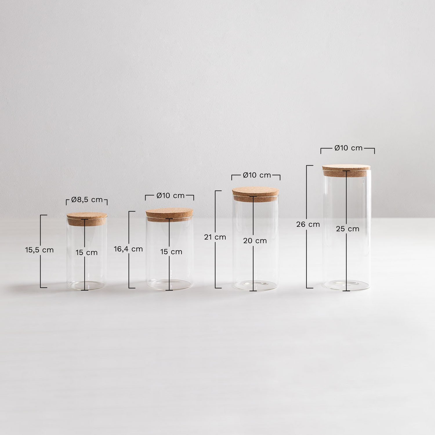 Set of 4 Launun glass jars, MEASURES