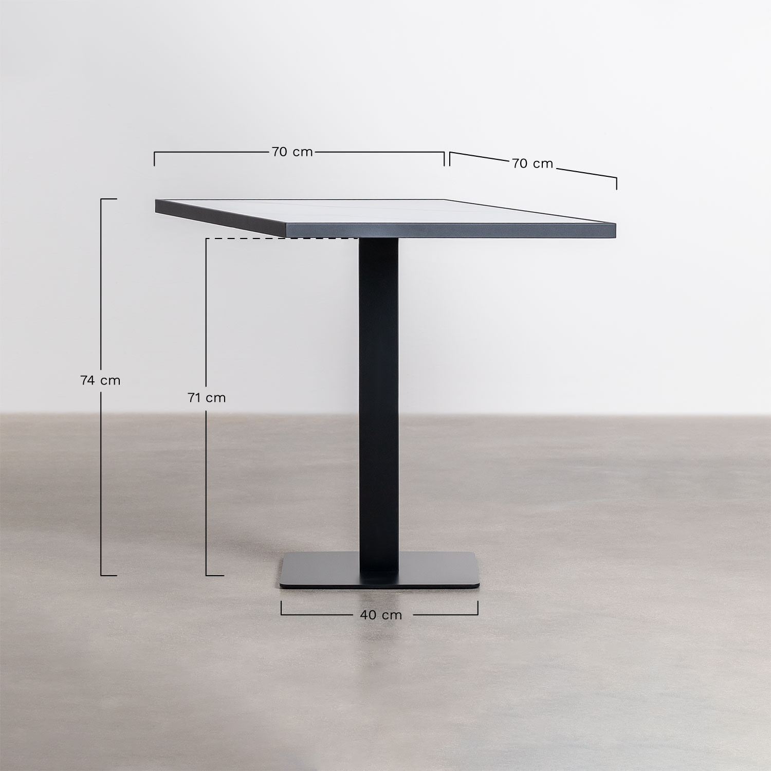 Square Bar Table in Stoneware (70x70 cm) Delice, MEASURES