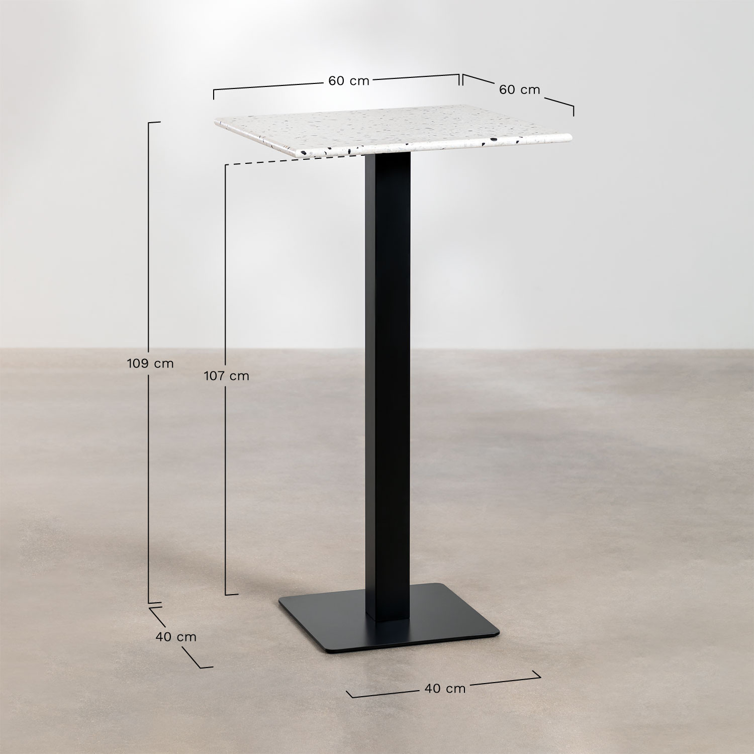 Square High Bar Table in Terrazzo (60x60 cm) Praline, MEASURES