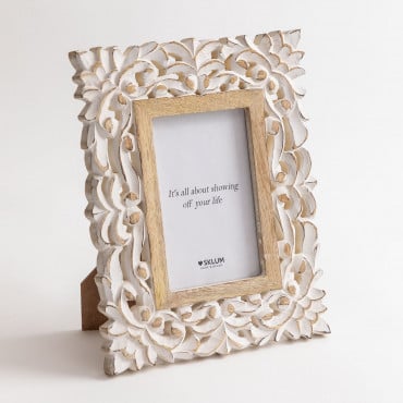 Lixeni Mango Wood Photo Frame Vintage White Wood - Sklum