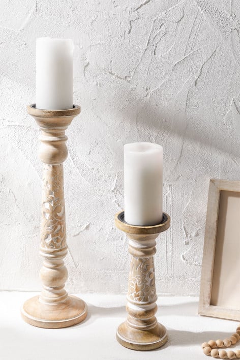 Set of 2 Biny mango wood candlesticks