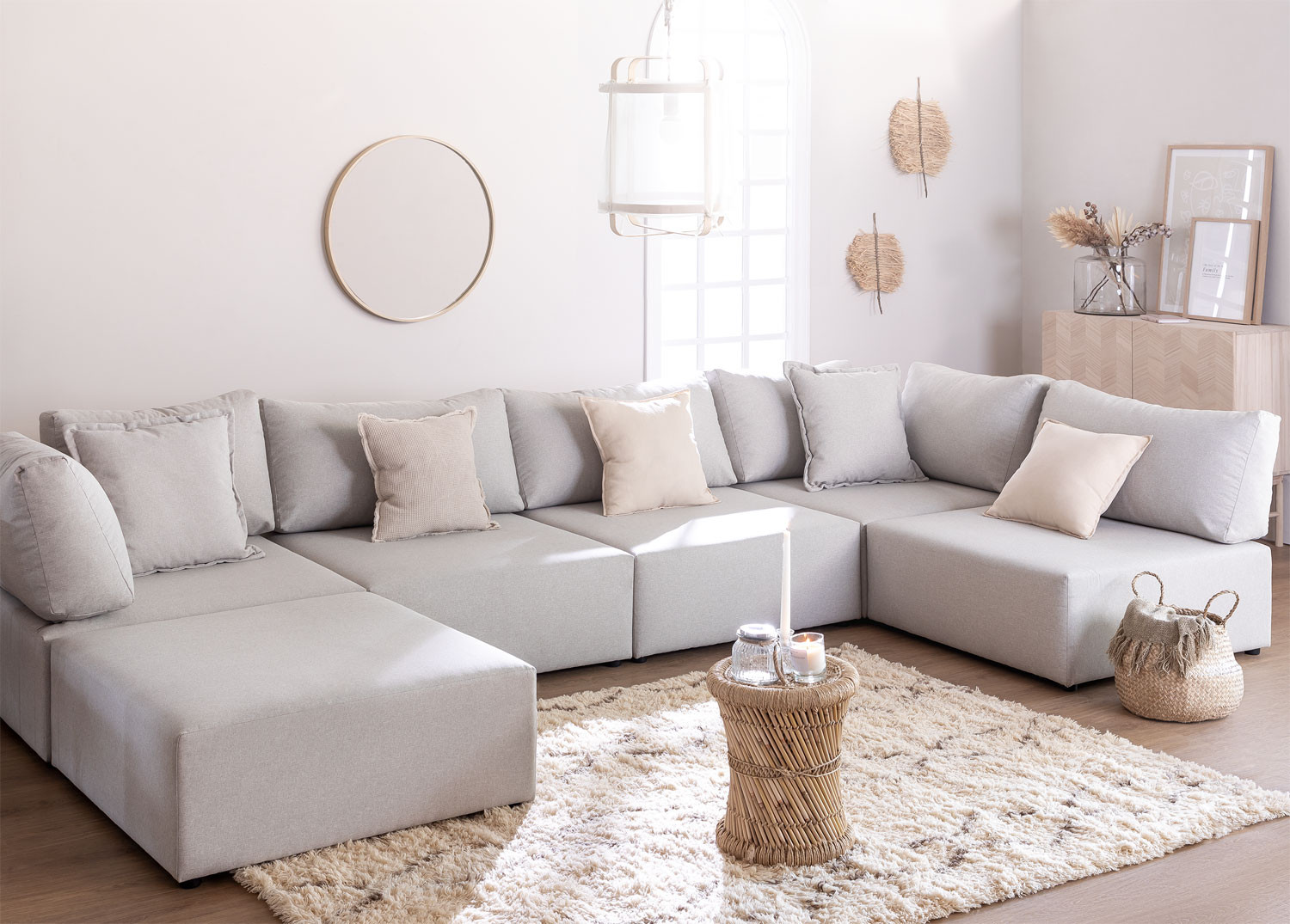 5-Piece Modular Corner Sofa with Puff Kata Essentials - SKLUM