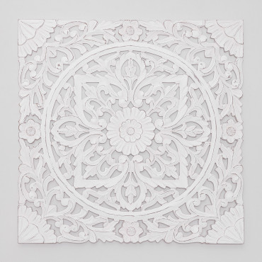Wooden Decorative Panel (90x90 Cm) Lundi White Wood - Sklum
