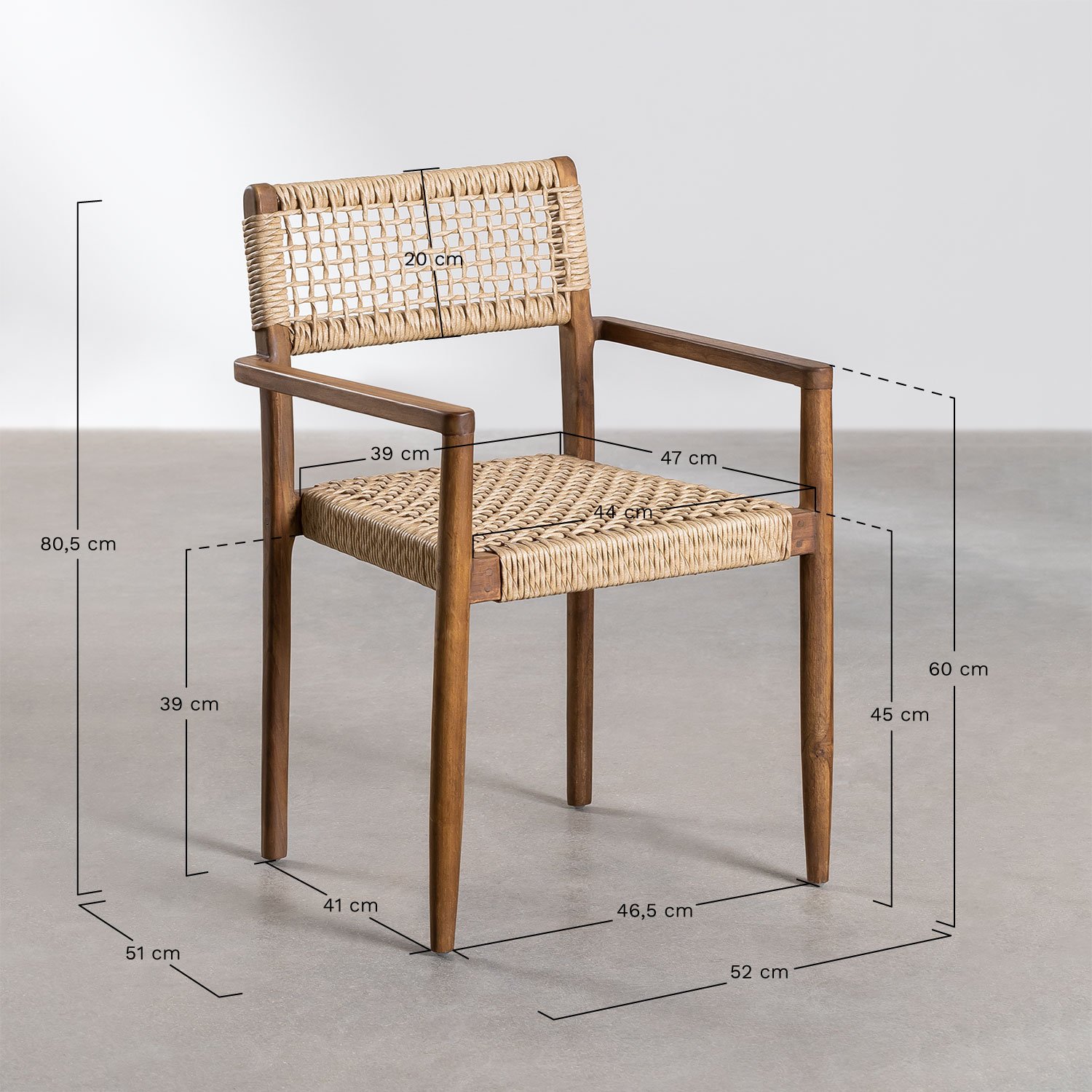 Orebro teak garden chair, MEASURES