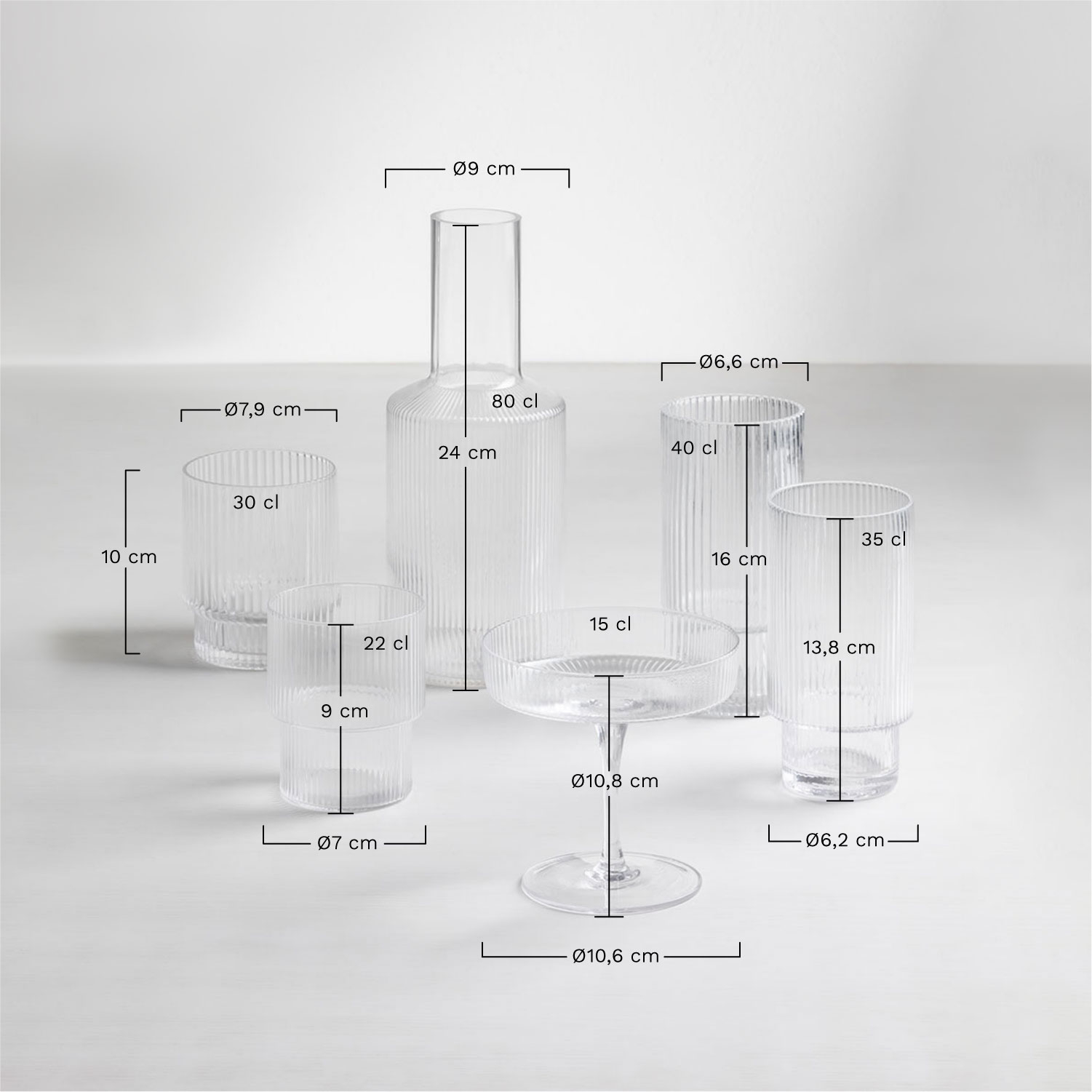 21 Pcs Glassware Yulia , MEASURES