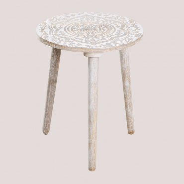 Round Side Table Ø40 Cm In Mango Wood Silama Vintage White Wood - Sklum