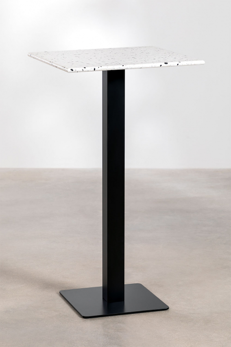 Square 60x60 cm high bar table in Praline terrazzo