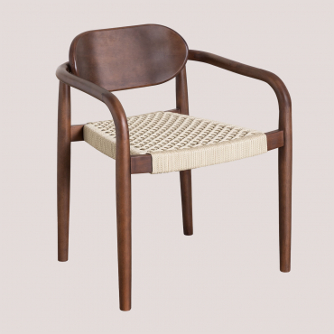 Naele Vintage Wooden Garden Chair With Armrests Dark Brown Wood - Beige Cream - Sklum