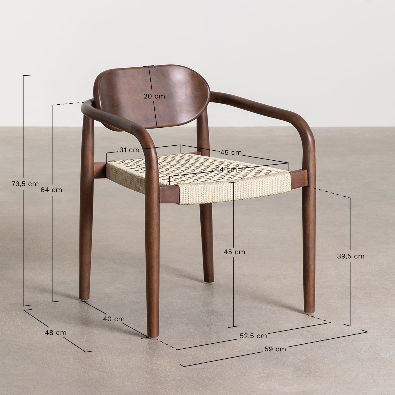 Naele Vintage wooden garden chair with armrests  , MEASURES