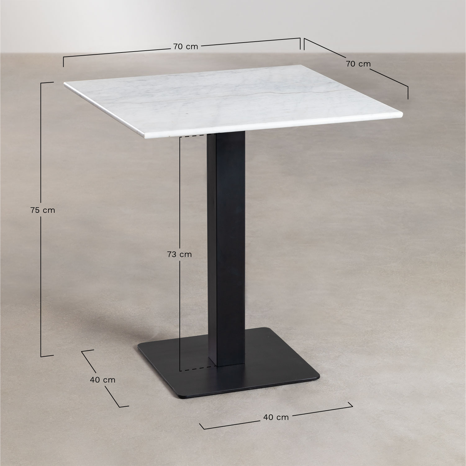 Square Bar Table in Livanto Marble, MEASURES