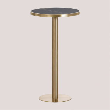 Round High Bar Table In Stoneware (ø60 Cm) Manhattan Black & Gold Champagne - Sklum