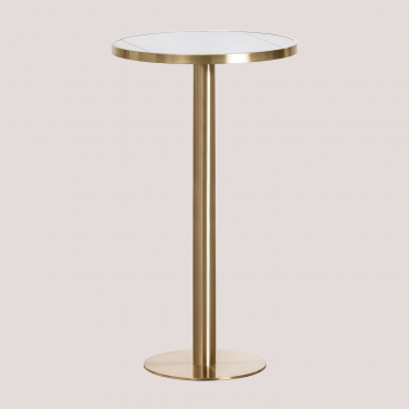 Round High Bar Table Ø60 Cm In Manhattan Stoneware White & Gold Champagne - Sklum
