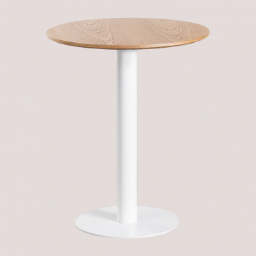 Round Ash Wood Bar Table Frappe Ø60 Cm & White - Sklum