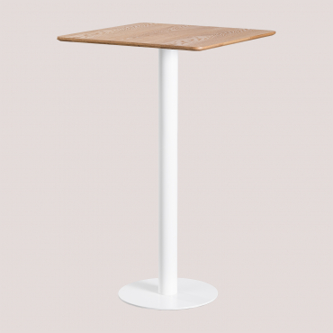 Square High Bar Table In Frappe Ash Veneer ↔︎ 60 Cm & White - Sklum