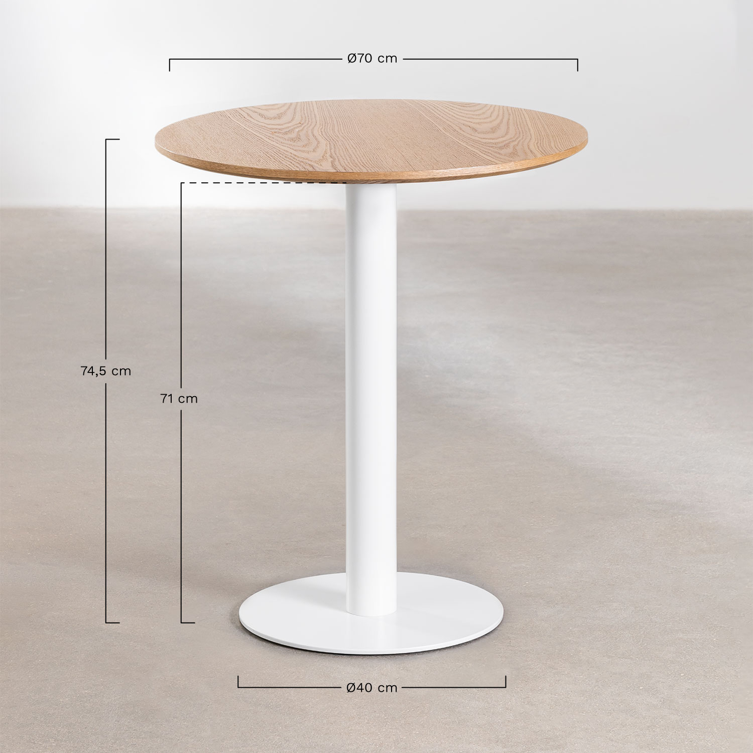 Round Ash Wood Bar Table FRAPPE, MEASURES