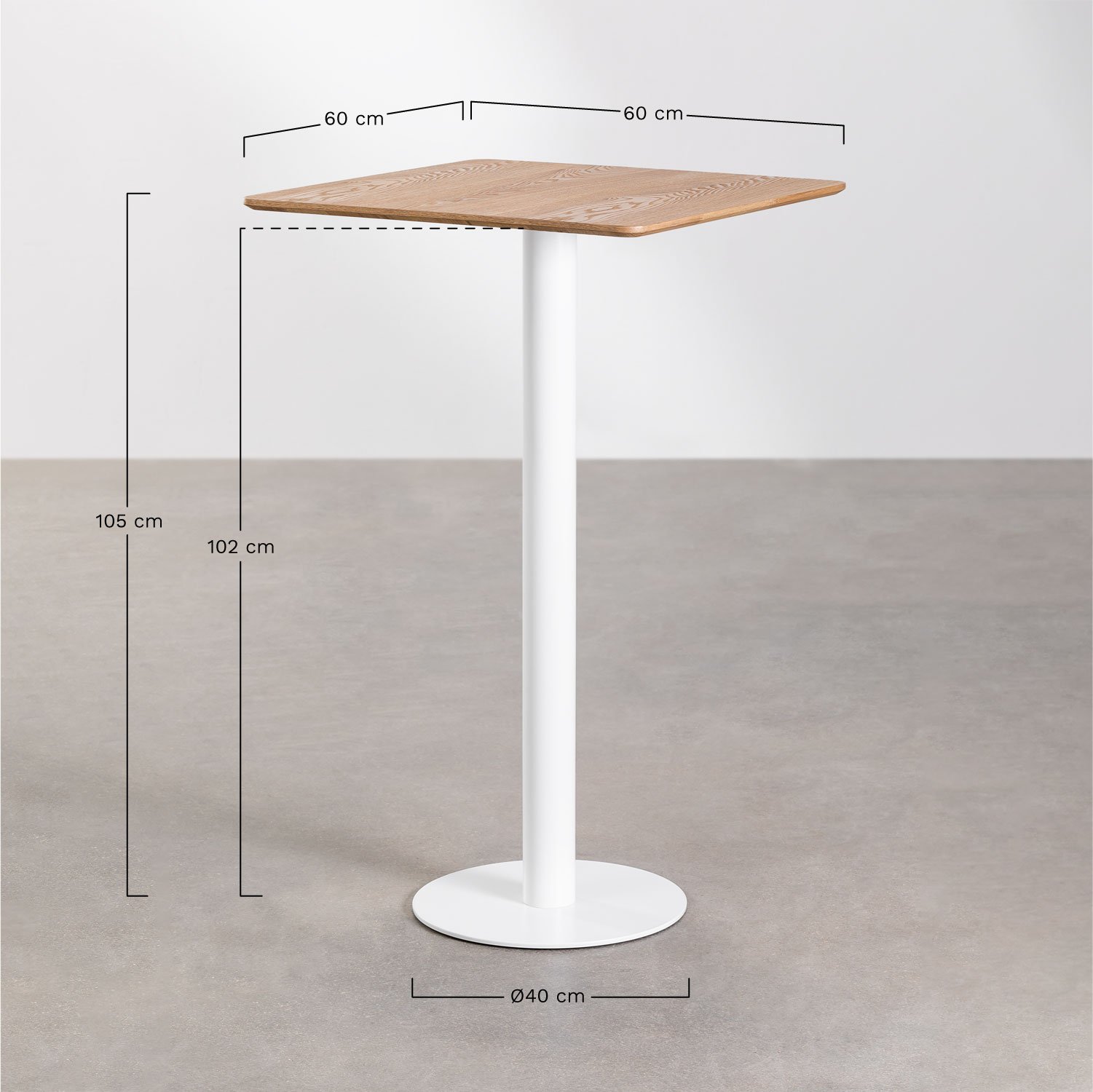 Square Ash Wood High Bar Table FRAPPE, MEASURES