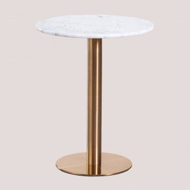 Round Marble Bar Table Cosmopolitan White Marble & Ø60 Cm & Golden Rose - Sklum