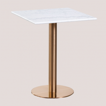 Square Marble Bar Table Cosmopolitan White Marble & ↔︎ 60 Cm & Golden Rose - Sklum